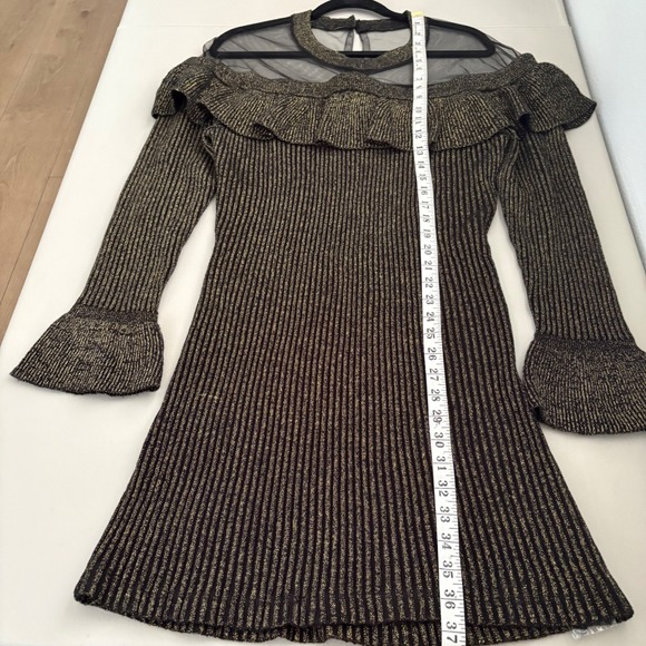 Venus Black Gold Metallic Mesh Ruffle Off Shoulder Long Sleeve Dress XL New Year - Picture 4 of 16